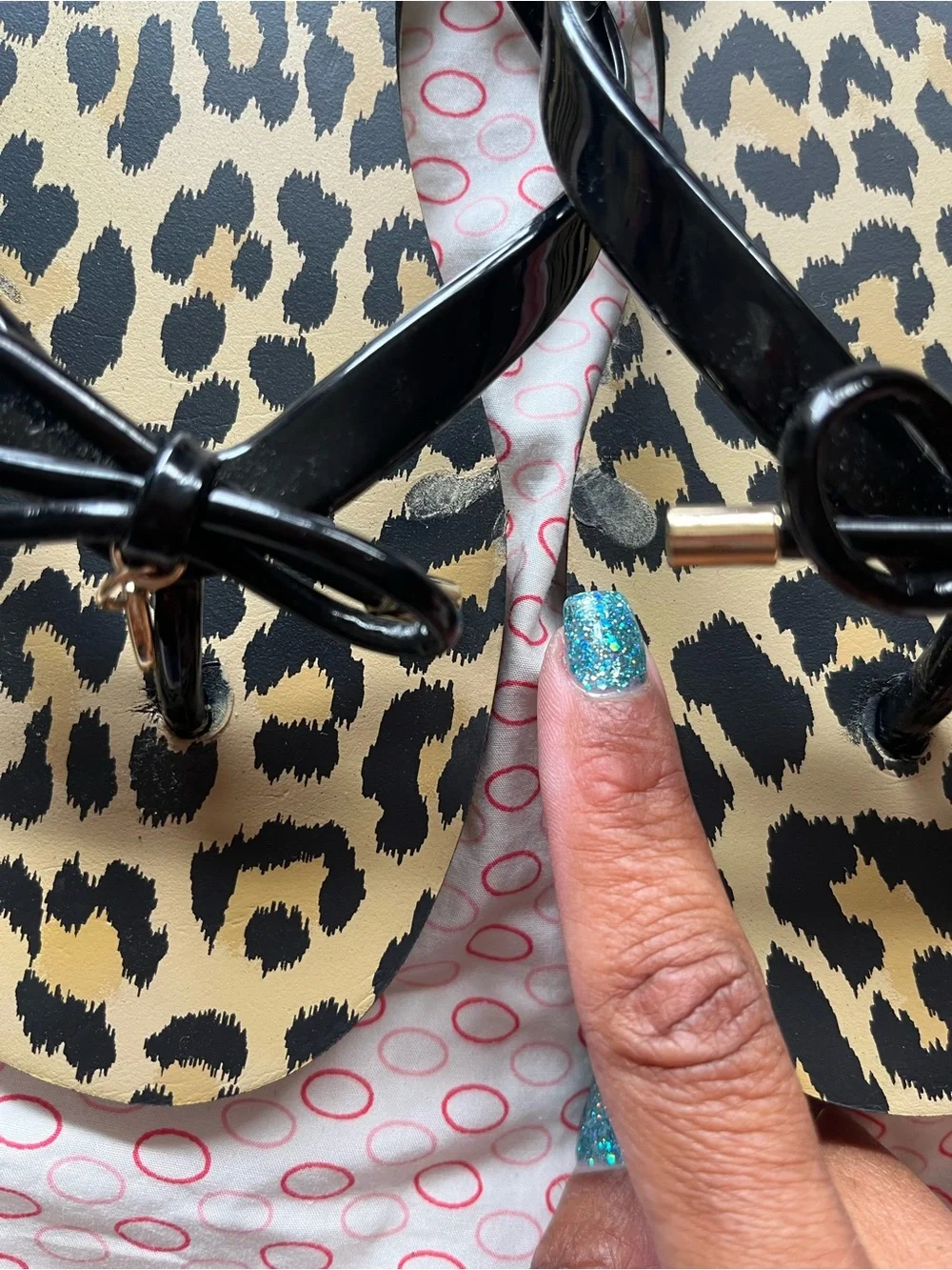 kate spade Leopard Print Bow Flip Sandals - Black/Tan